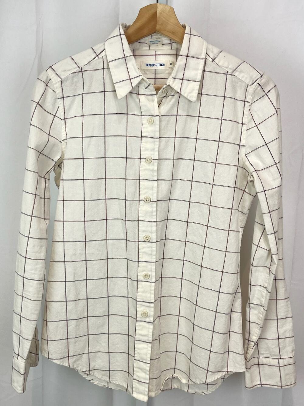 TAYLOR STITCH Size XS Windowpane Check Button Front Long Sleeve Shirt White